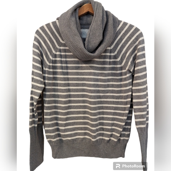 Anthropologie Sweaters - 🔥Final ANTHROPOLOGIE‎ Change of the Moon Cowl Neck Sweater Gray /Ivory Stripe …